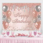 Rosa Und Silber Funkeln Luftballons Glücklich Geburtstag Hintergrund